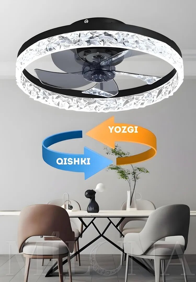 Люстра вентилятор LED с пультом, 6 режимов освещения, подходит для кухни, зала и спальни — фото 1