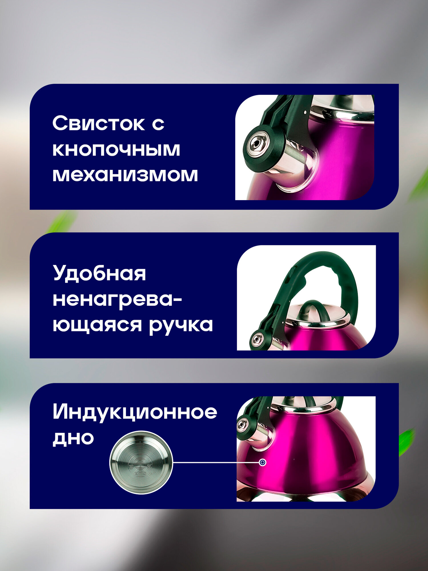 Чайник ZEPTER, металлический, со свистком для всех видов плит, 3,5 л — фото 1