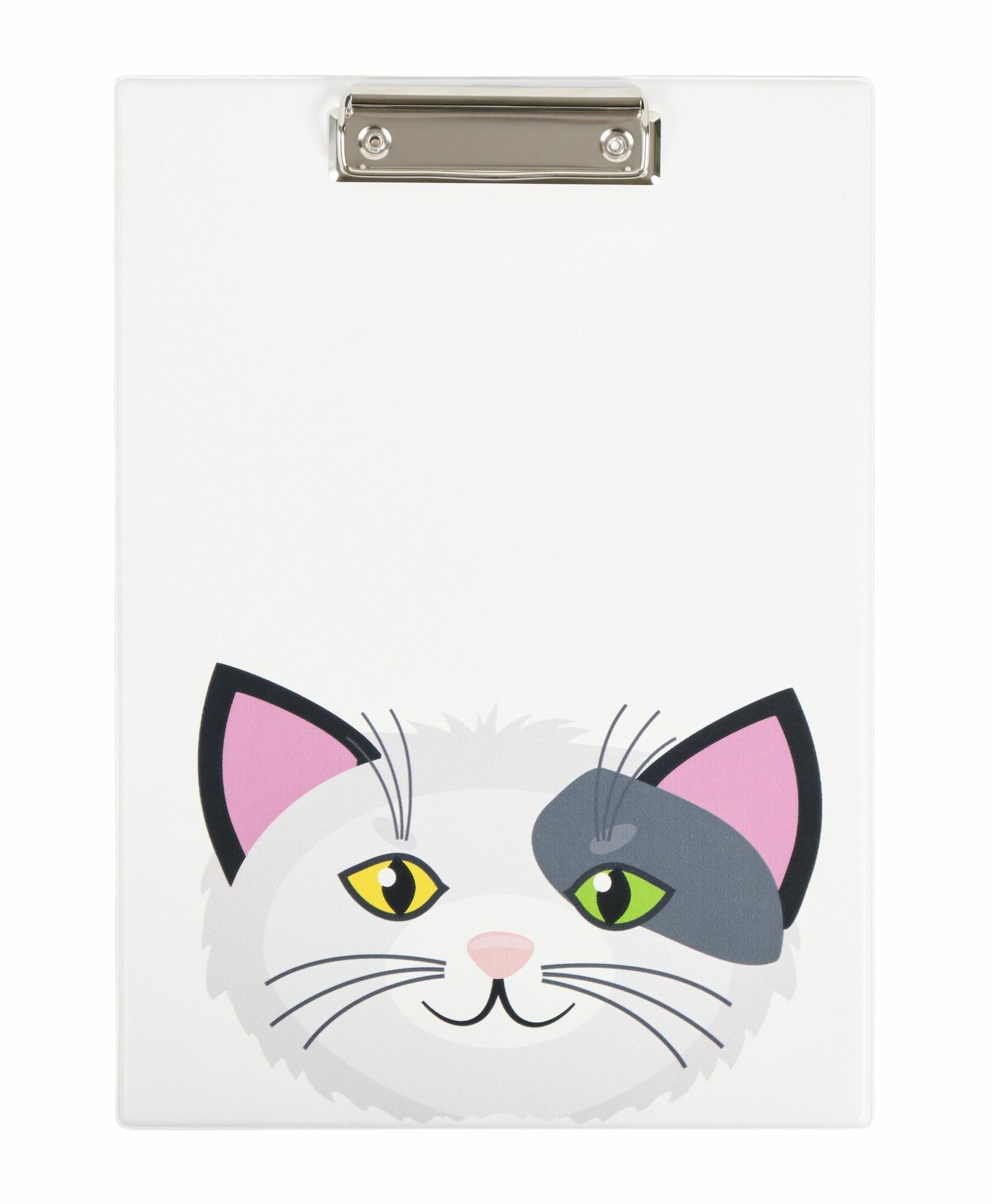 Канцелярский планшет dpskanc, ПВХ, с зажимом, принт "Кот", А4, белый — фото 1