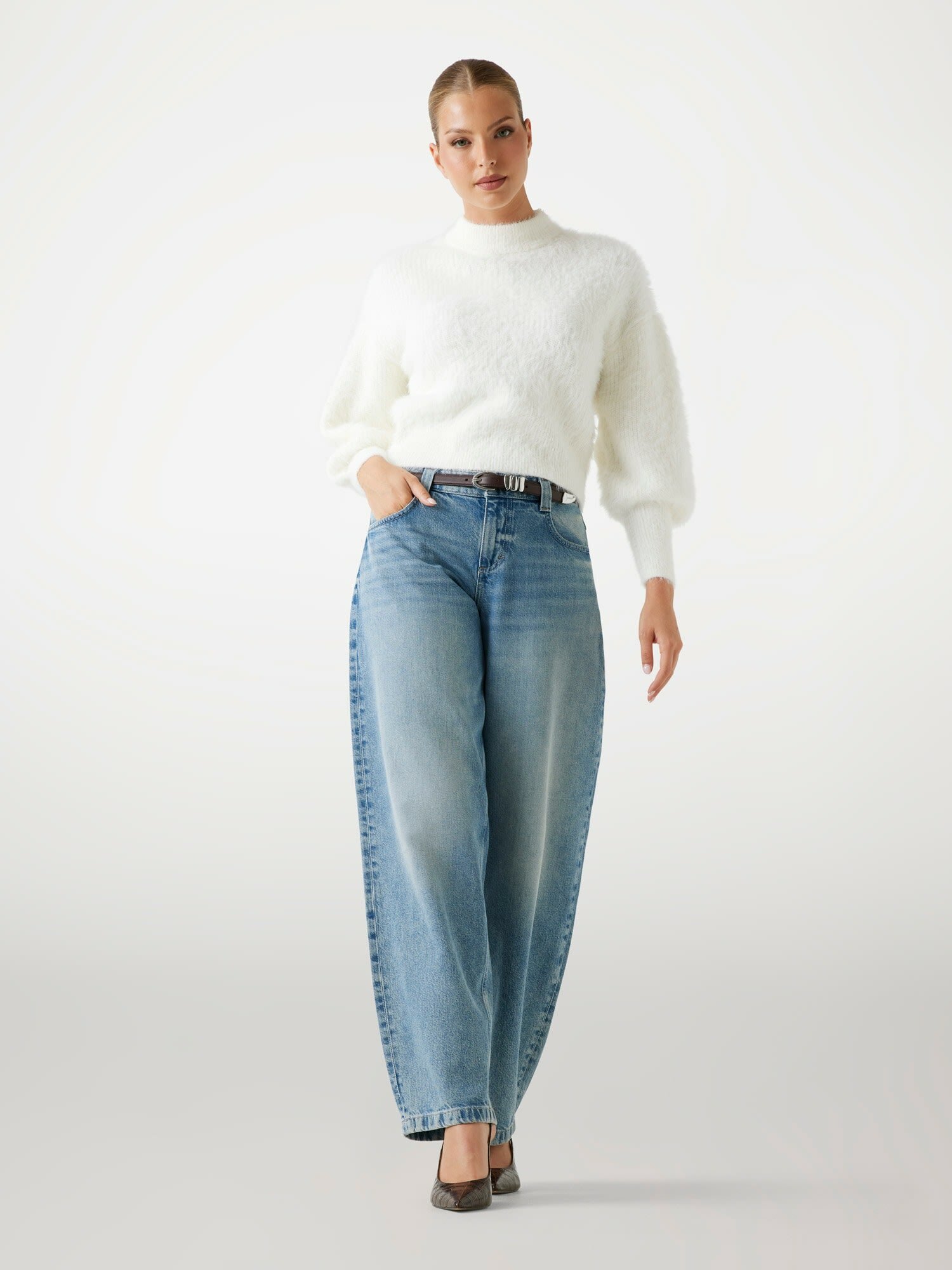 Джемпер GUESS KEYLA CN LS SWTR, размер S, белый — фото 1