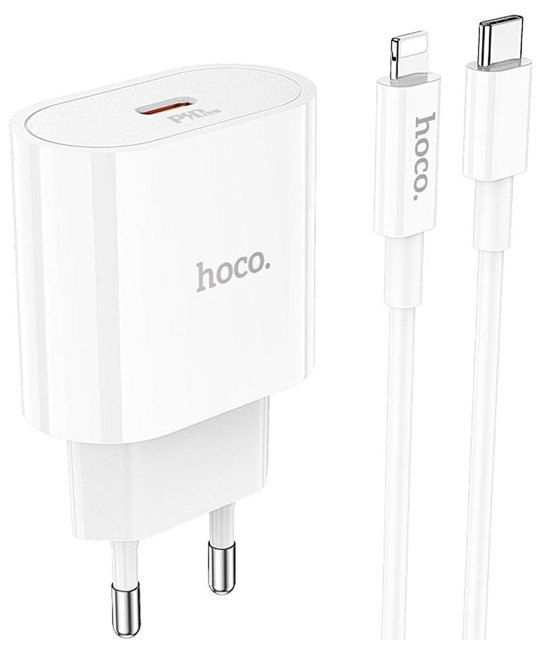 Комплект для зарядки iPhone кабель и блок питания /USB-c Lightning/Hoco c94a/1 метр/белый/передача данных/с поддержкой быстрой зарядки - фотография № 6