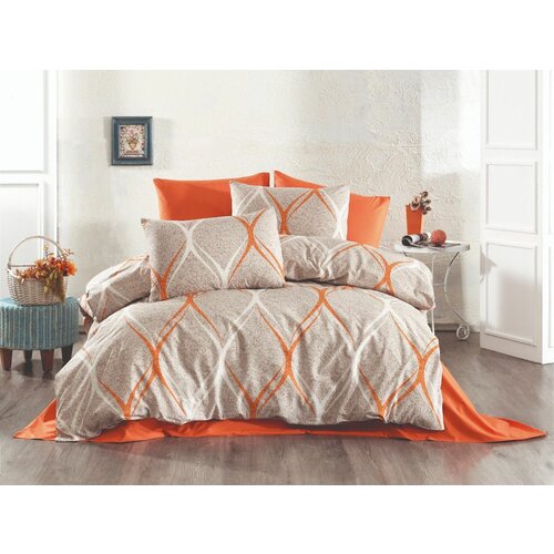 Комплект постельного белья CARWEN, Турция, хлопок 100%, евро макси, волна, бежевый/оранжевый
