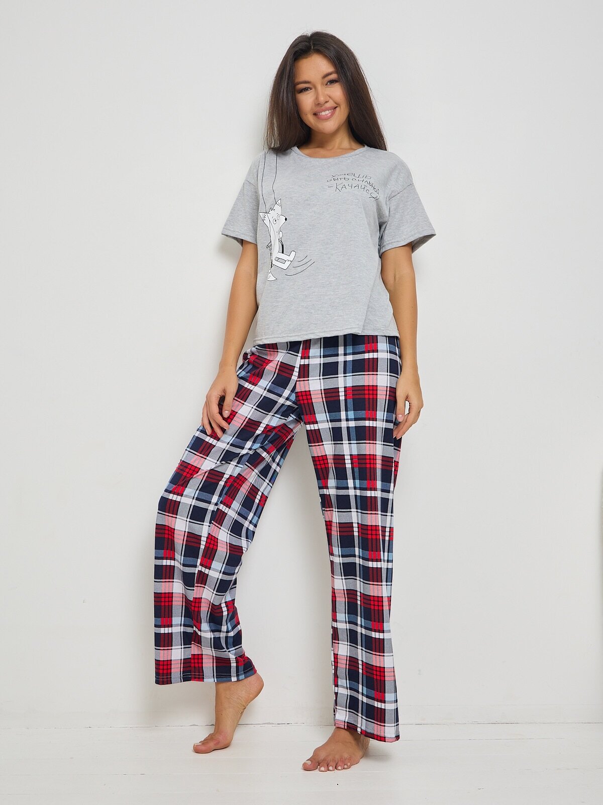 Пижама PIRAMIDA "Качайся", домашний комплек футболка с брюками палаццо - фотография № 3