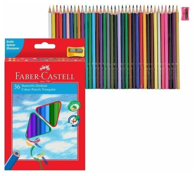 Карандаши цветные Faber-castell ECO 36 цветов с точилкой, трехгранные, в картонной коробке