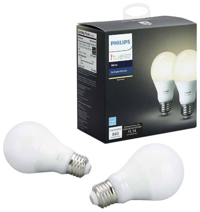 Упаковка светодиодных ламп 2 шт Philips Hue White 2700К, E26, A19, 9.5Вт