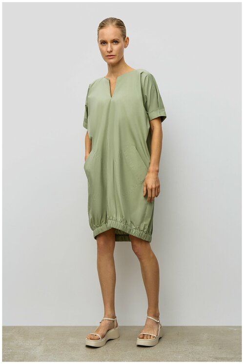 Платье Baon, хлопок, повседневное, свободный силуэт, до колена, карманы, размер 46, зеленый