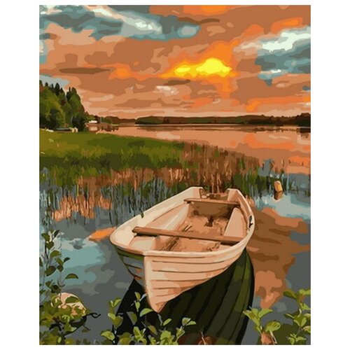 фото Картина по номерам цветной "лодка на закате", 40x50 см