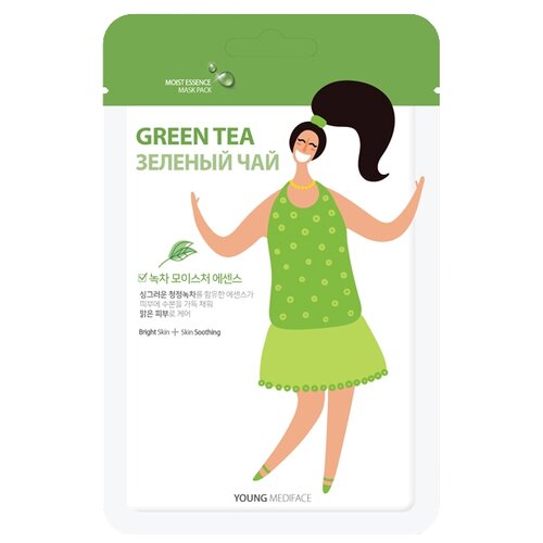 Маска для лица тканевая успокаивающая Young Mediface Green Tea 25 г