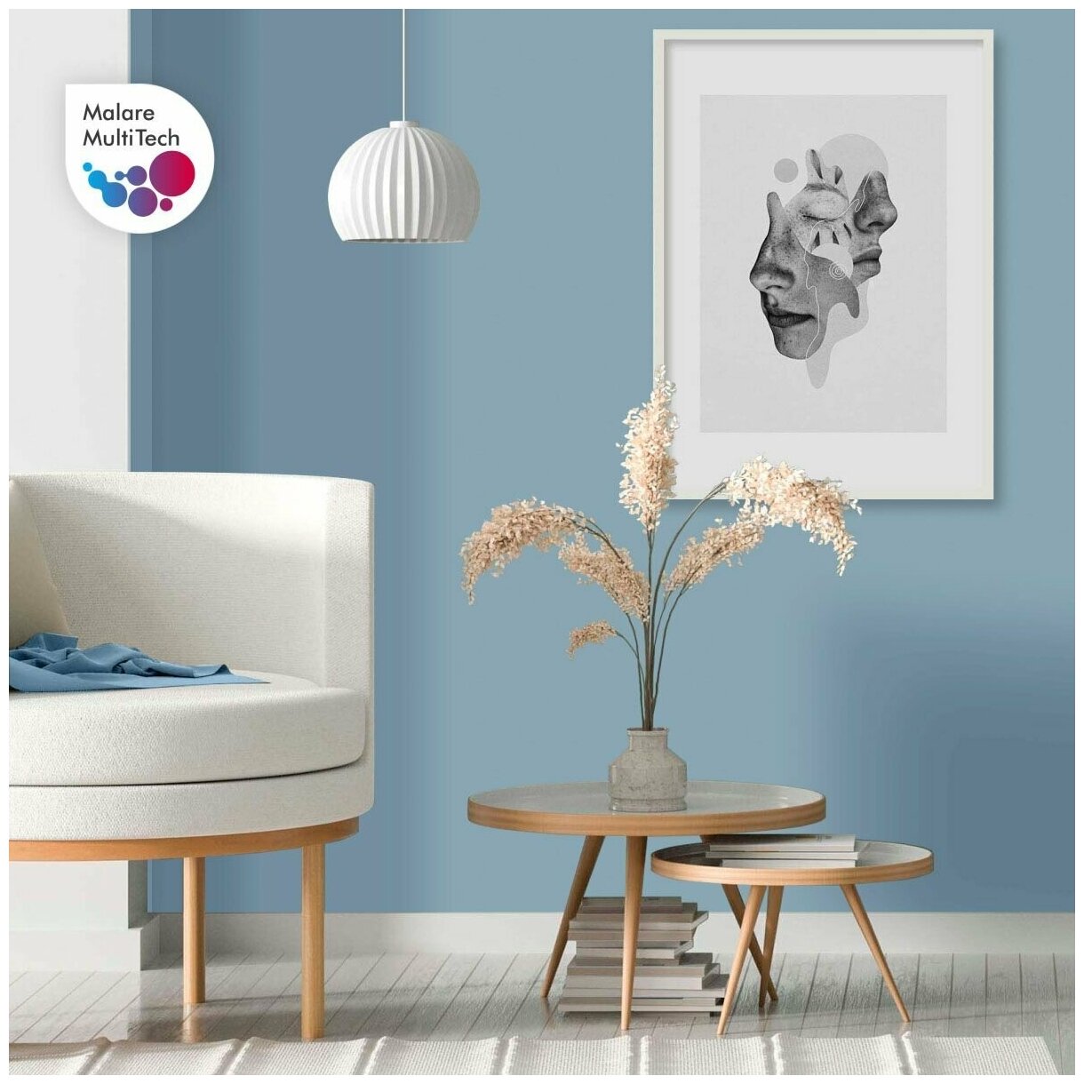 Краска Malare SoftTouch для мебели, кухонных фасадов, латексная, эластичная, водостойкая, моющаяся, акварельно-голубой, 1 кг. - фотография № 4