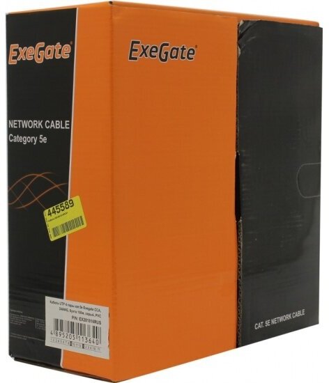 Кабель Exegate EX281816RUS UTP 4 пары кат.5e CCA, 24AWG, бухта 100м, серый, PVC