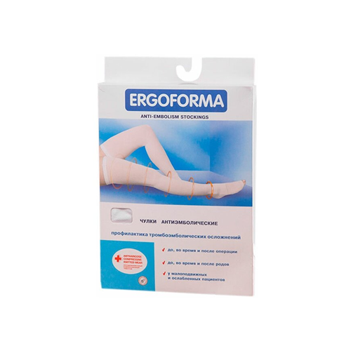 Ergoforma / Эргоформа - антиэмболические чулки (1 класс), открытый носок, размер L, белые