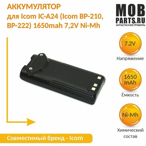 Аккумулятор для Icom IC-A24 (Icom BP-210, BP-222) 1650mah 7,2V Ni-Mh аккумулятор для icom ic a24 icom bp 210 bp 222 1650mah 7 2v ni mh