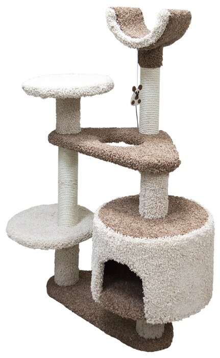 Комплекс для кошек Зооник многоуровневый с треугольными площадками ковролин коричневый 103 х 62 х 130 см (1 шт) - фотография № 1
