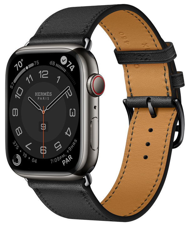 Детские умные часы Apple Watch Hermès Series 8 45 мм Steel Case GPS + Cellular, space black/noir Single Tour