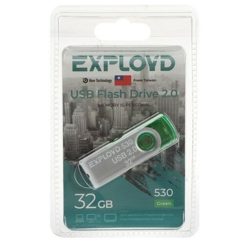 Флешка Exployd 530, 32 Гб, USB2.0, чт до 15 Мб/с, зап до 8 Мб/с, зелёная