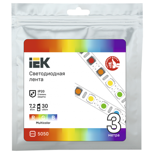 Светодиодная лента IEK LED LSR-5050RGB30-7.2-IP20-12V, 3 м, светодиодов: 90 шт.