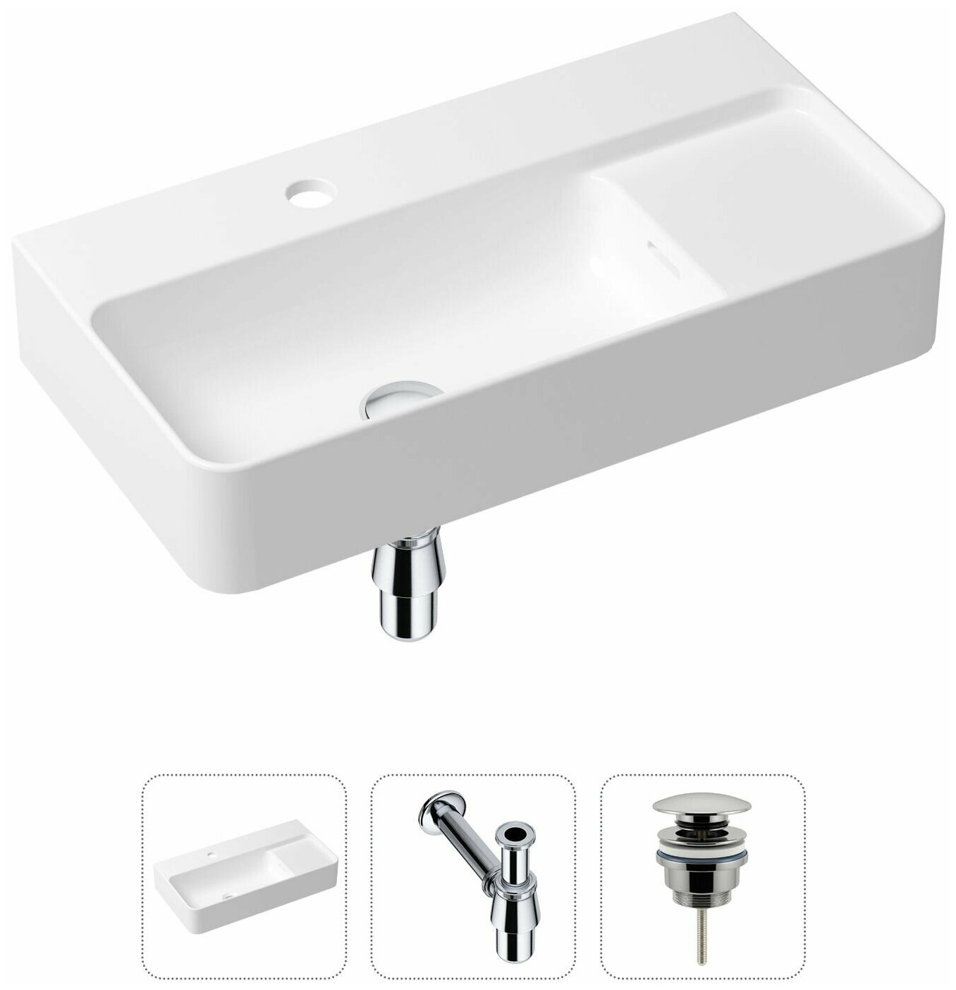 Накладная раковина в ванную Lavinia Boho Bathroom Sink Slim 21520491 в комплекте 3 в 1: умывальник белый, донный клапан и сифон в цвете хром