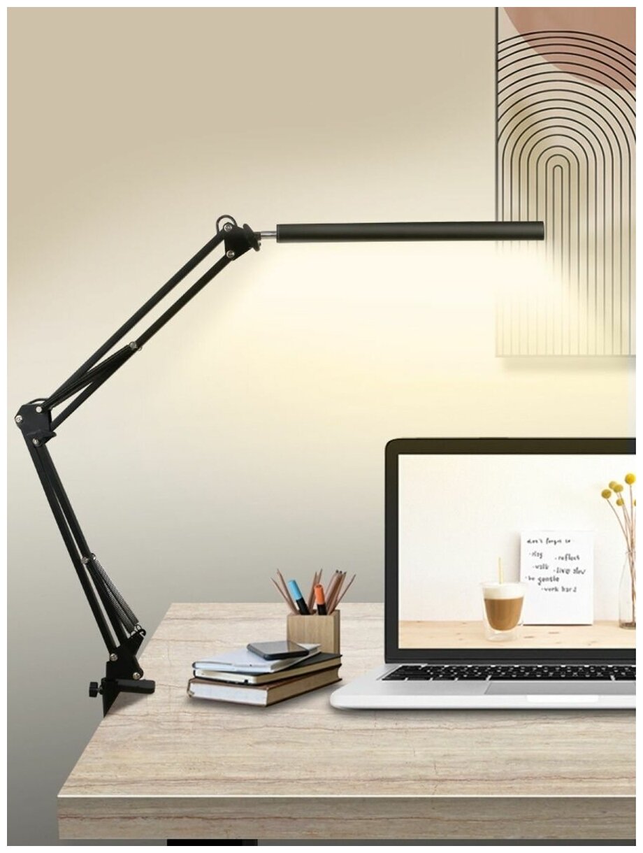 Светильник настольный на струбцине (черный) Hans&Helma светодиодный LED питание USB лампа в офис дом рабочий стол школьнику торшер - фотография № 11