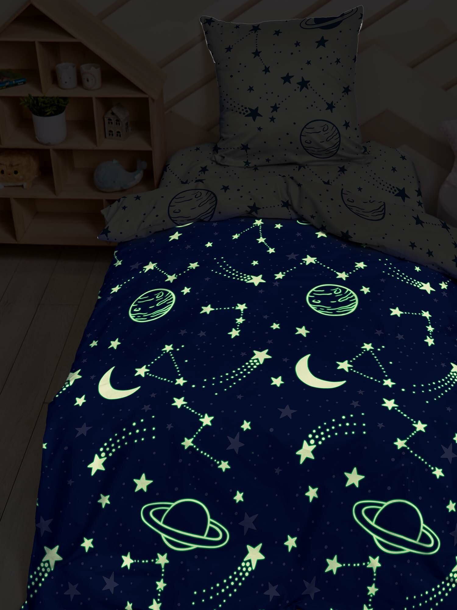 Комплект постельного белья / постельное белье 1.5 поплин "Juno" Neon (50х70) рис. 16416-1/16416-2 Космос - фотография № 12