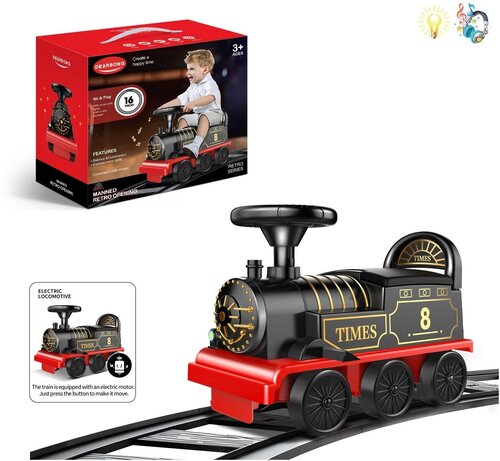 Большая игрушка детская железная дорога с каталкой поездом 47,5 х 21,5 х 34 см на аккумуляторе для малышей