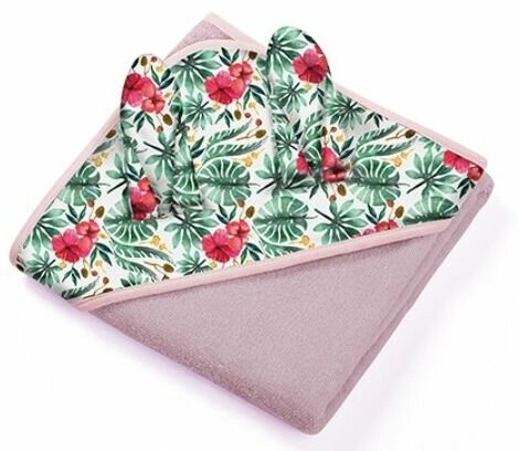 Полотенце махровое с капюшоном и ушками 100x100, цвет розовый