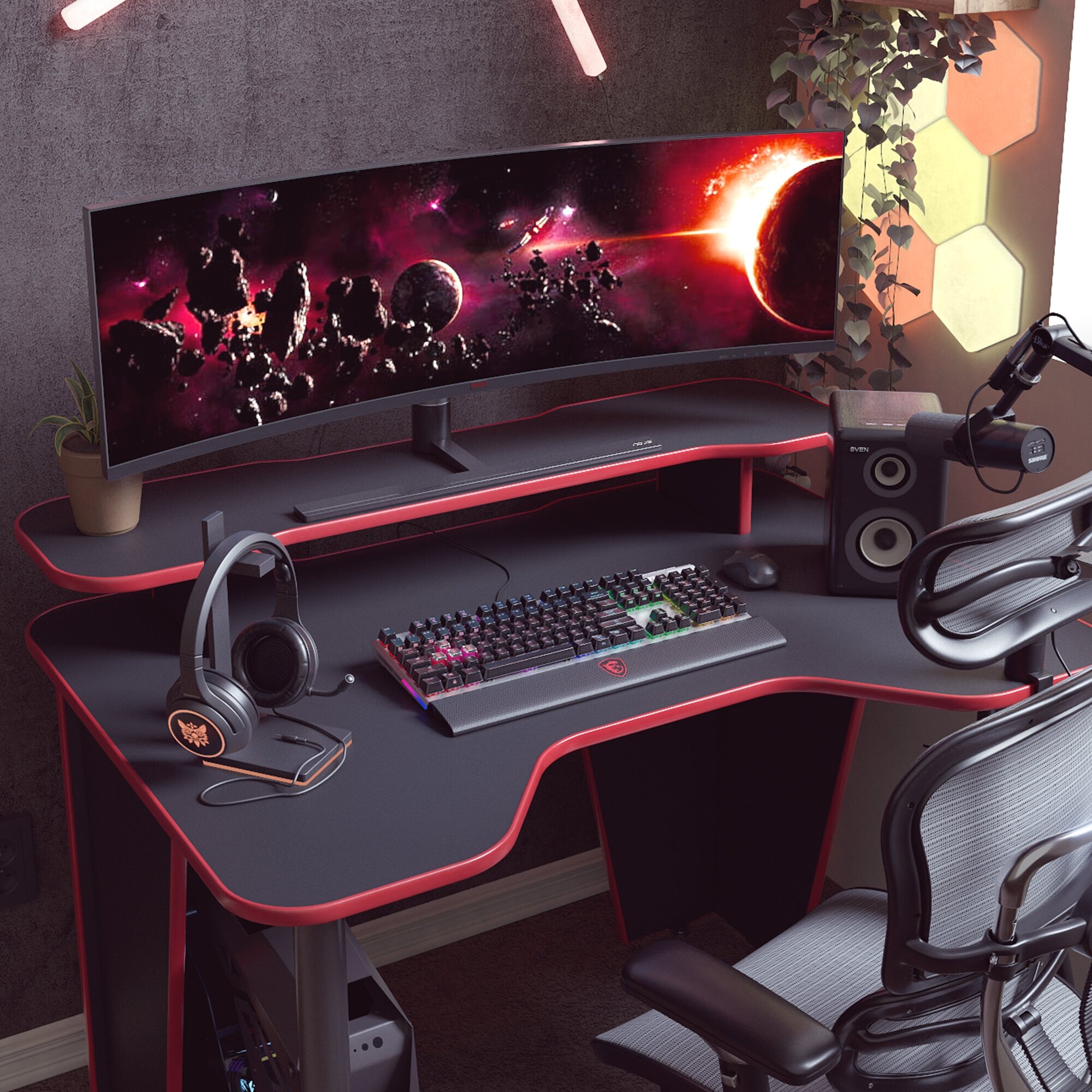 Игровой компьютерный стол Черно-Красный Xplace-Polka1