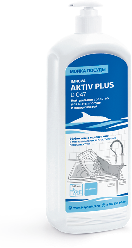 Dolphin Aktiv Plus высококонцентрированное средство для мытья посуды и поверхностей 1л.