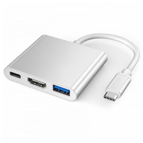 Переходник Type-C HUB USB3.0 - HDMI - Type-C (Серебристый)