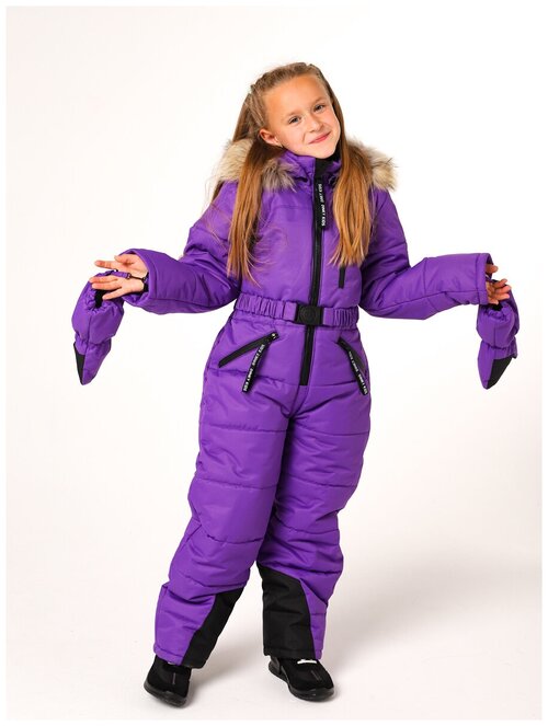Комбинезон DINKY Kids, зимний, ветрозащита, защита от попадания снега, мембрана, подкладка, подтяжки, светоотражающие элементы, размер 110, водонепроницаемость 5000 мм вод. ст., фиолетовый