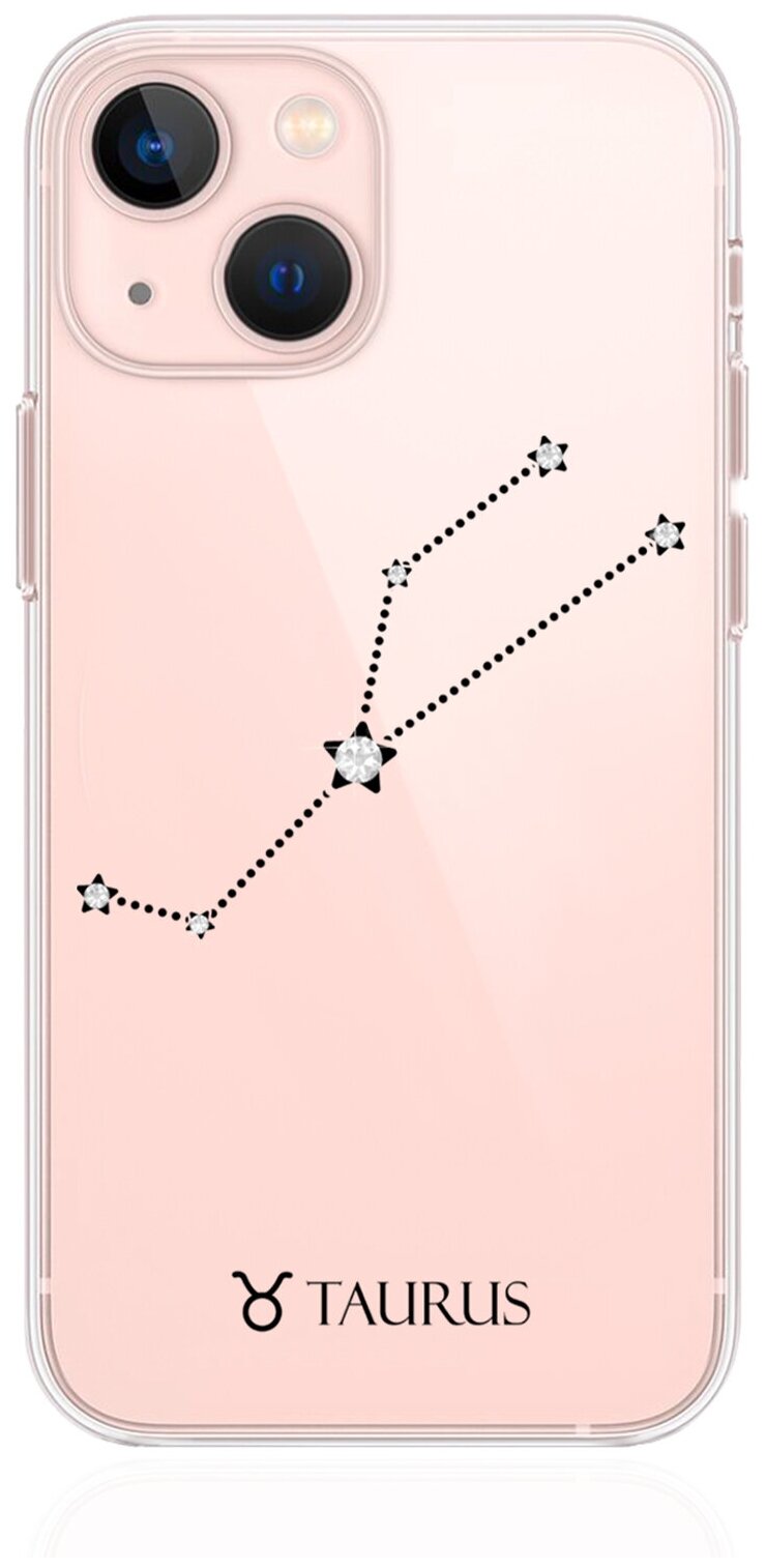 Прозрачный силиконовый чехол с кристаллами Lux для iPhone 13 Mini Знак зодиака Телец Taurus для Айфон 13 Мини