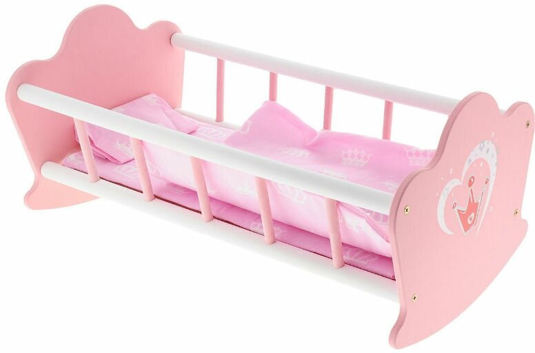 Деревянная кроватка-люлька для кукол Корона с постелькой