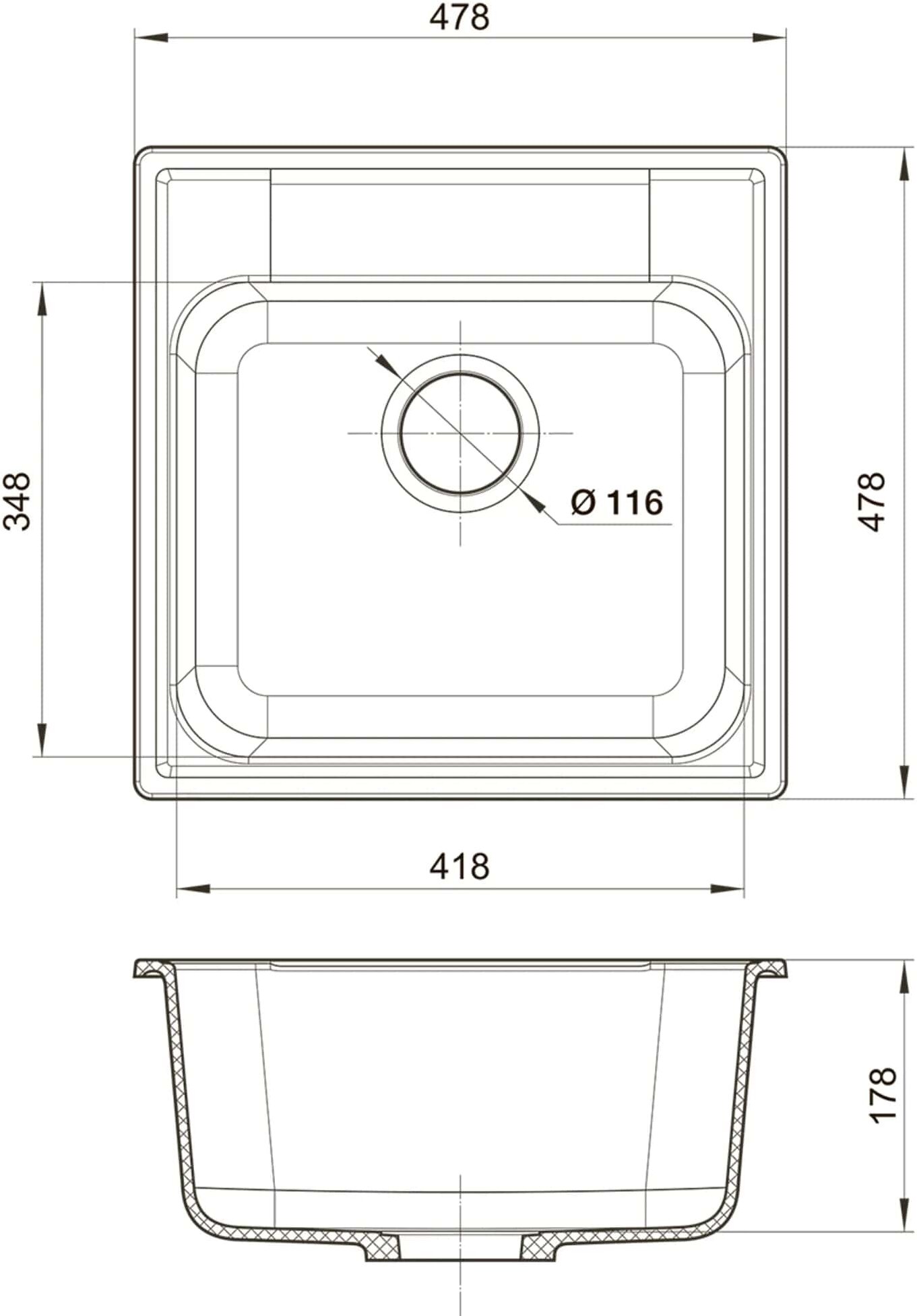 Кухонная мойка Reflection Etude RF0353GR, серый, без отверстия для смесителя - фотография № 4