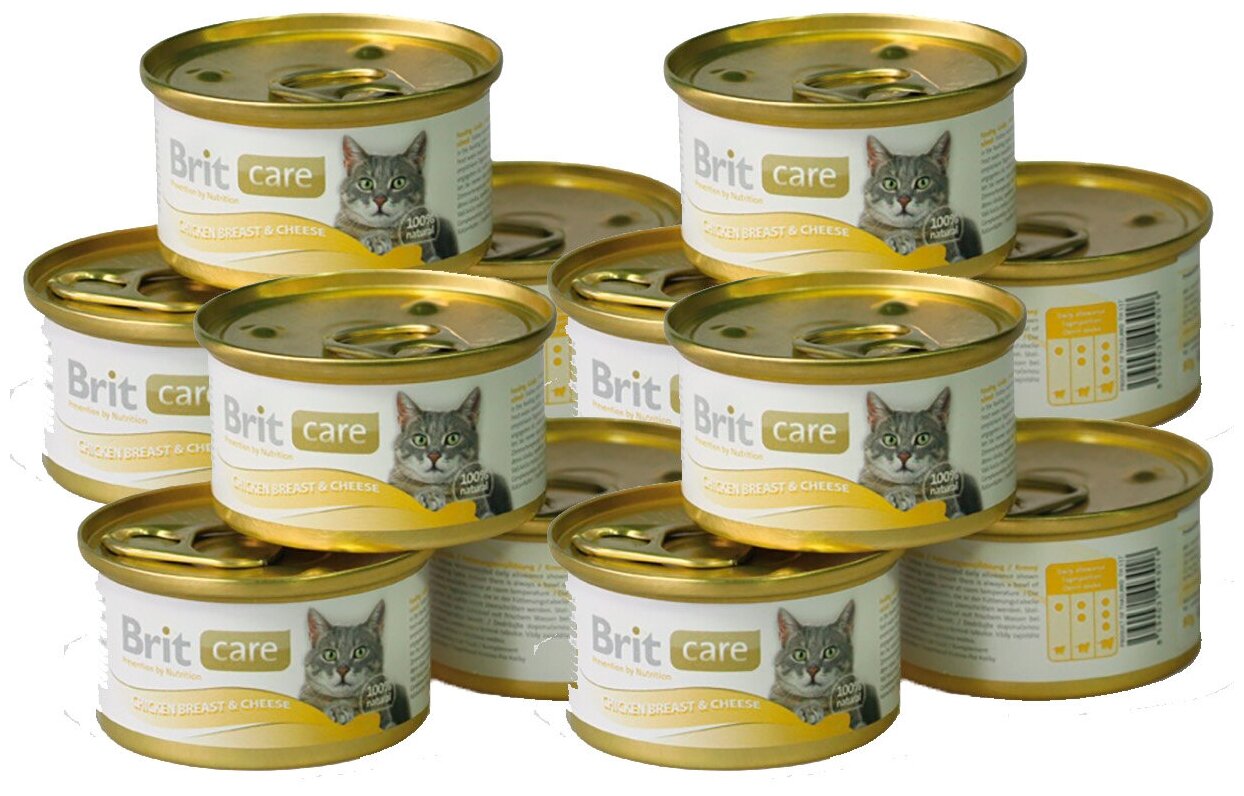 Влажный корм для кошек Brit Care, с курицей, с сыром 12 шт. х 80 г (мини-филе) консервы