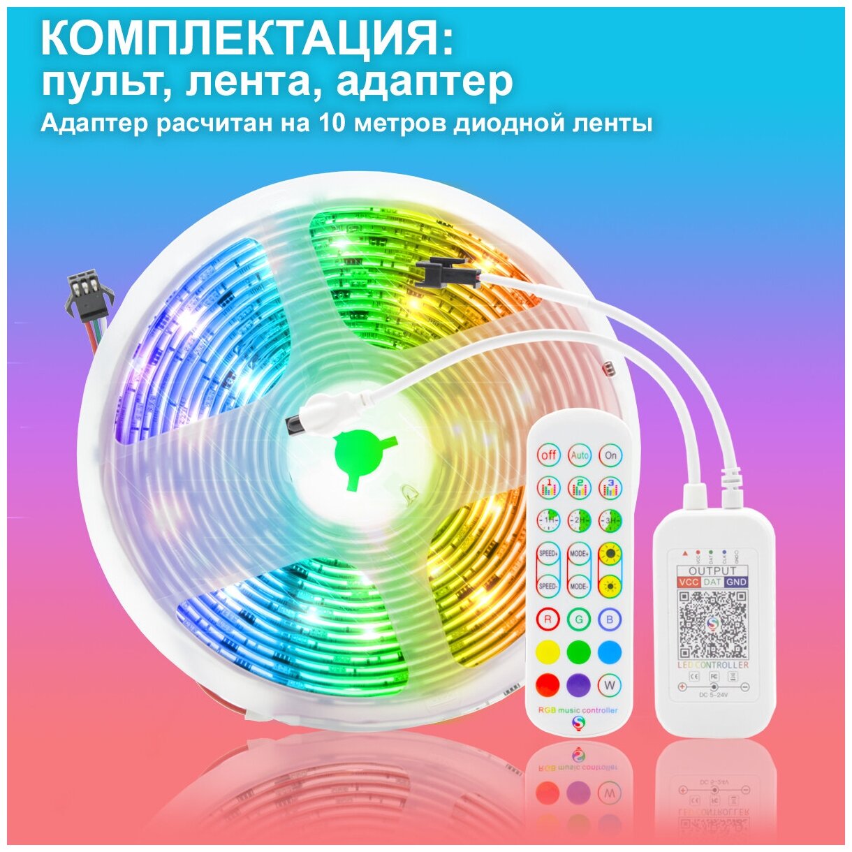 Светодиодная лента 5м RGB, многорежимная с пультом управления - фотография № 2