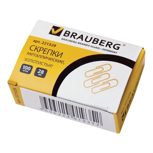 фото Brauberg скрепки (221529) 28 мм 100 шт. золотистый 100 шт.