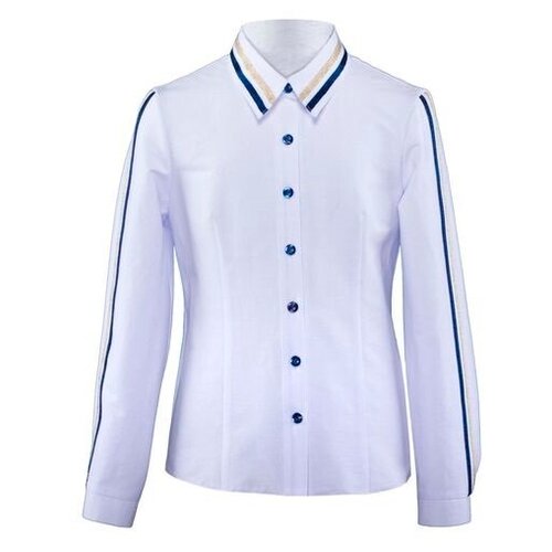 фото Школьная блуза андис, прилегающий силуэт, на пуговицах, стрейч, размер 146, белый