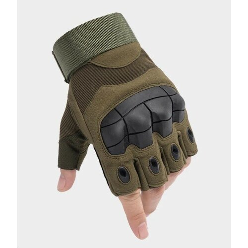 фото Тактические перчатки без пальцев мужские / армейские перчатки цвет зеленый/ мотоциклетные для спорта туризма охоты и рыбалки kiki