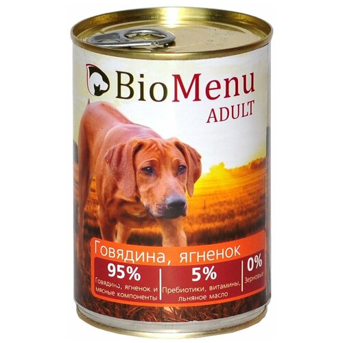 BioMenu ADULT Консервы для собак Говядина/Ягненок 95%-мясо 100гр