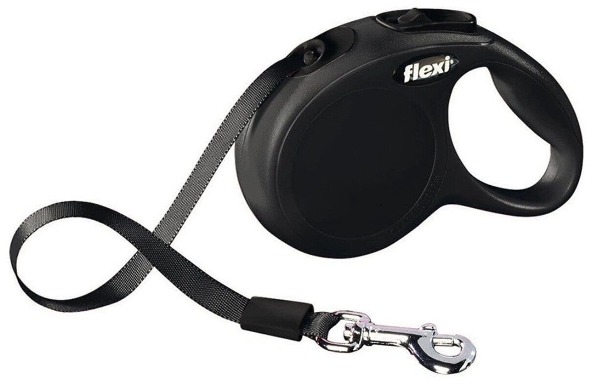 Flexi New Classic L 5м до 50кг поводок-рулетка ремень, чёрный
