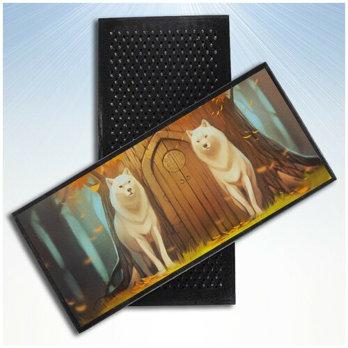 фото Доска садху для йоги с гвоздями, уф печать животные фэнтези волк - 3390 шаг 10мм woodart