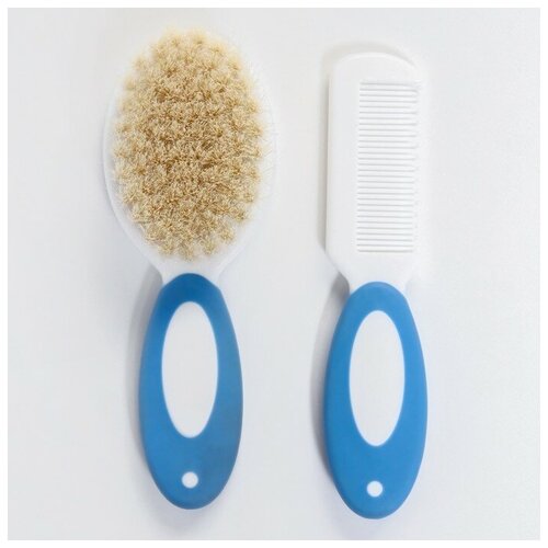 Набор для ухода за волосами ТероПром 6996058: расческа и щетка с натуральной щетиной , цвет белый/голубой