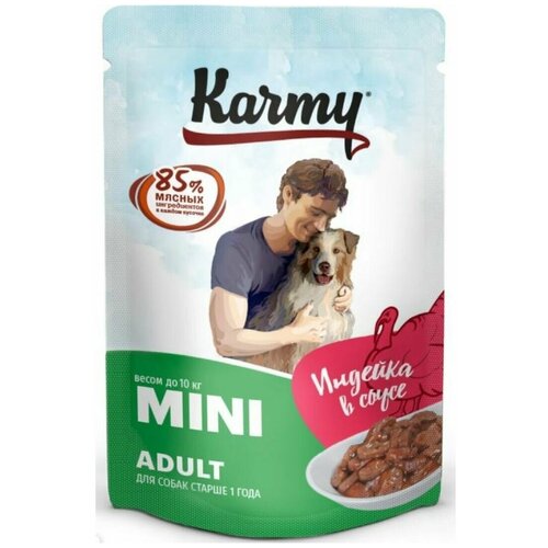 karmy корм консервированный пауч mini adult для щенков мелких пород телятина в соусе 80г 12 шт Karmy Мини Эдалт Индейка в соусе влажный корм для мелких собак, 80 гр.