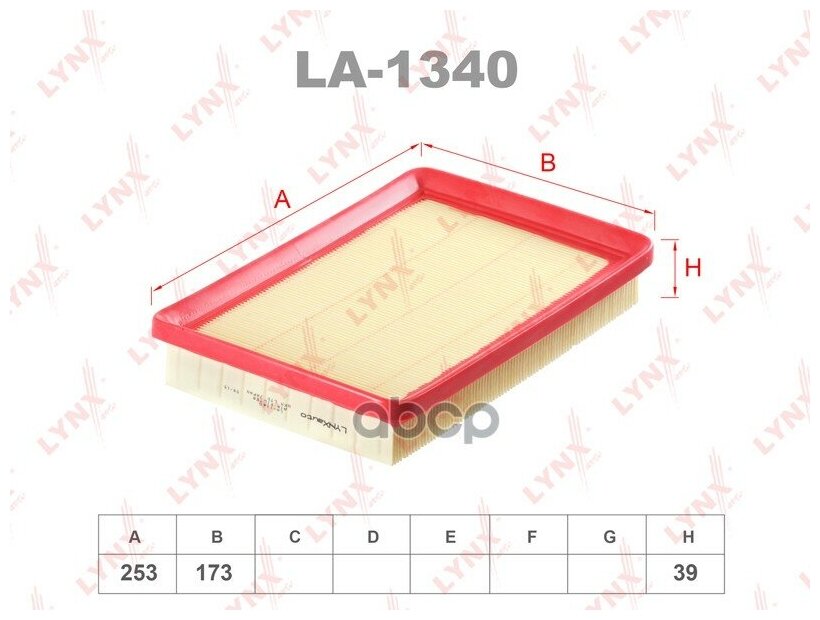 LYNXAUTO la-1340 (20H0010 / 281112F100 / 281122F000) фильтр воздушный elantra(xd) 1.6-2.0d 00 Cerato (Серато) 1.6-2.0 04
