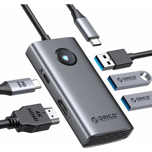 Многопортовый переходник 5 в 1 Orico Docking Station F-Eyes Space Gray (HDMI, USB 3.0, USB 2.0, PD 60W)