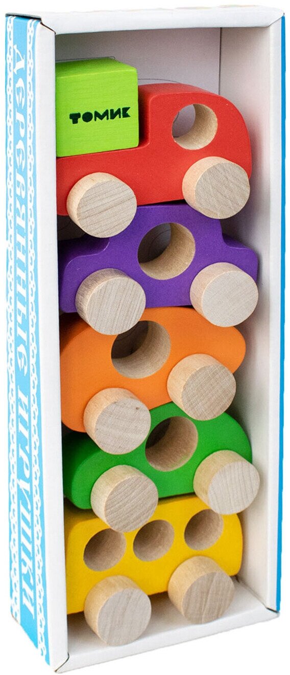 Деревянная фигурка-каталка Томик "Машинки", игровой набор из 5 разноцветных машинок, развивающая игрушка для малышей