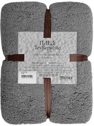 Плед TexRepublic Овчина 150х200 см, 1,5 спальный, искусственный мех, покрывало на кровать, теплый, пушистый, однотонный, серый