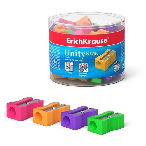 Пластиковая точилка ErichKrause Unity Neon , цвет корпуса ассорти (в тубусе по 55 шт.)