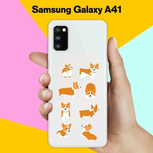 чехол накладка vixion силиконовый для samsung galaxy a41 самсунг галакси a41 корги в очках Силиконовый чехол 8 Корги на Samsung Galaxy A41