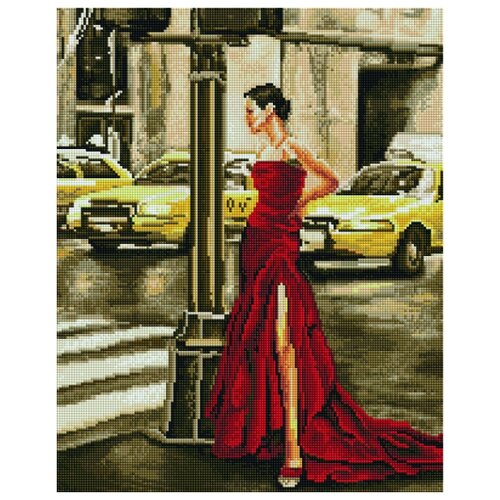 фото Алмазная мозаика (вышивка) paintboy gf 4047 брюнетка в красном платье 40x50 см