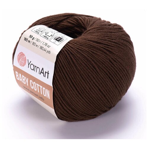 Пряжа YarnArt Baby Cotton -1 шт, 408 шоколад, 165 м/50 г, 50% хлопок, 50% акрил /ярнарт беби коттон/